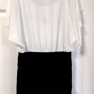 Karina Grimaldi Black and White Sheath Dress with Dolman Sleeves